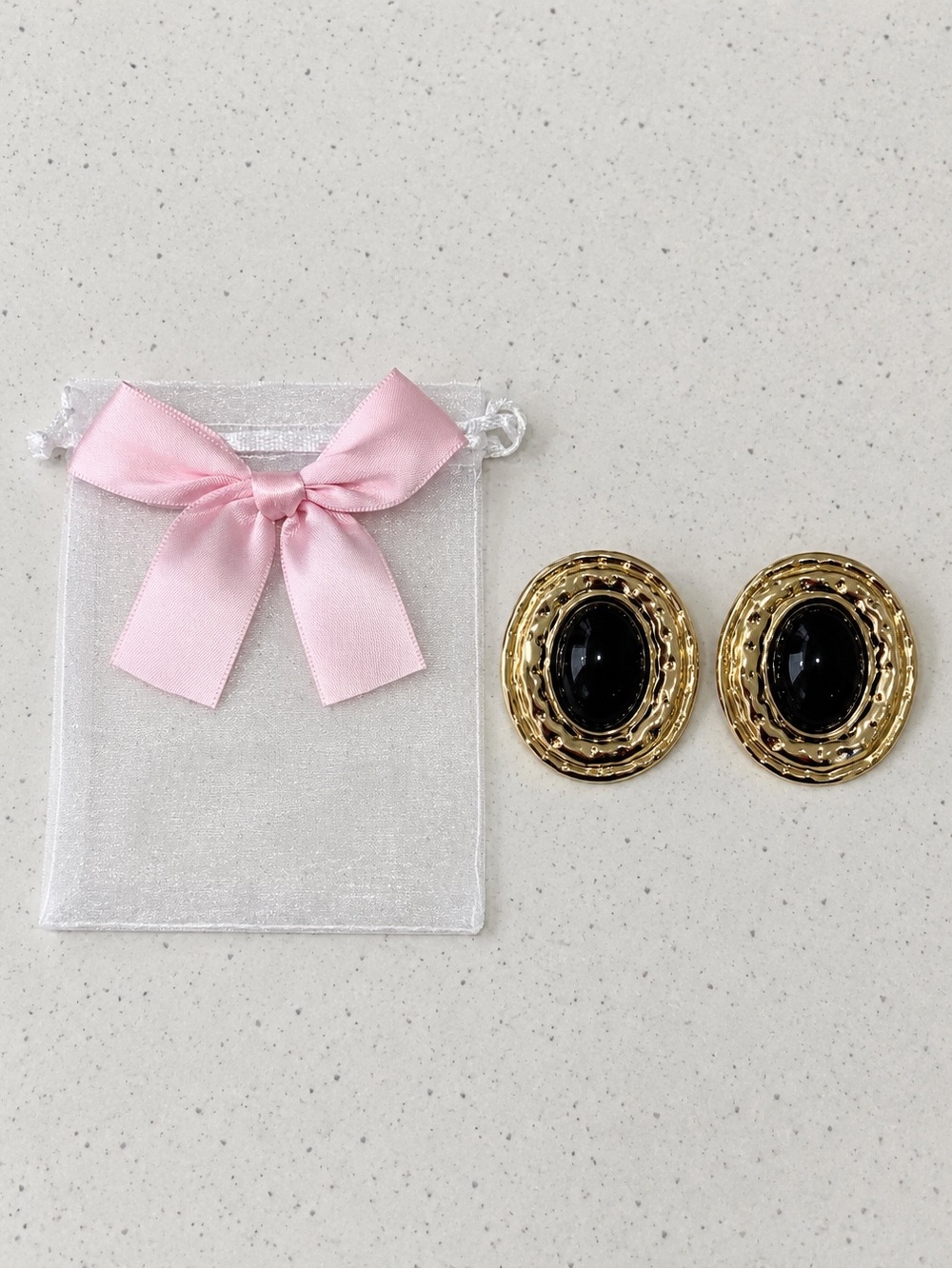 Vintage Inpsired Gold and Black Oval Statement Earrings